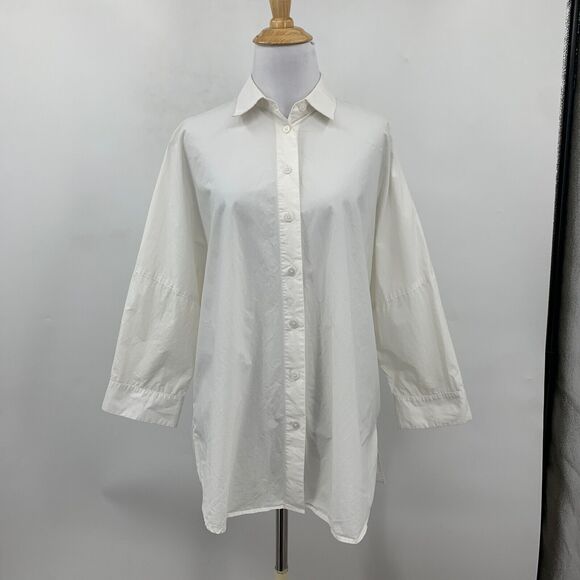 Athleta Shirt Womens XS Extra Small Ivory Button Front Quarter Sleeve Poplin - Picture 2 of 15